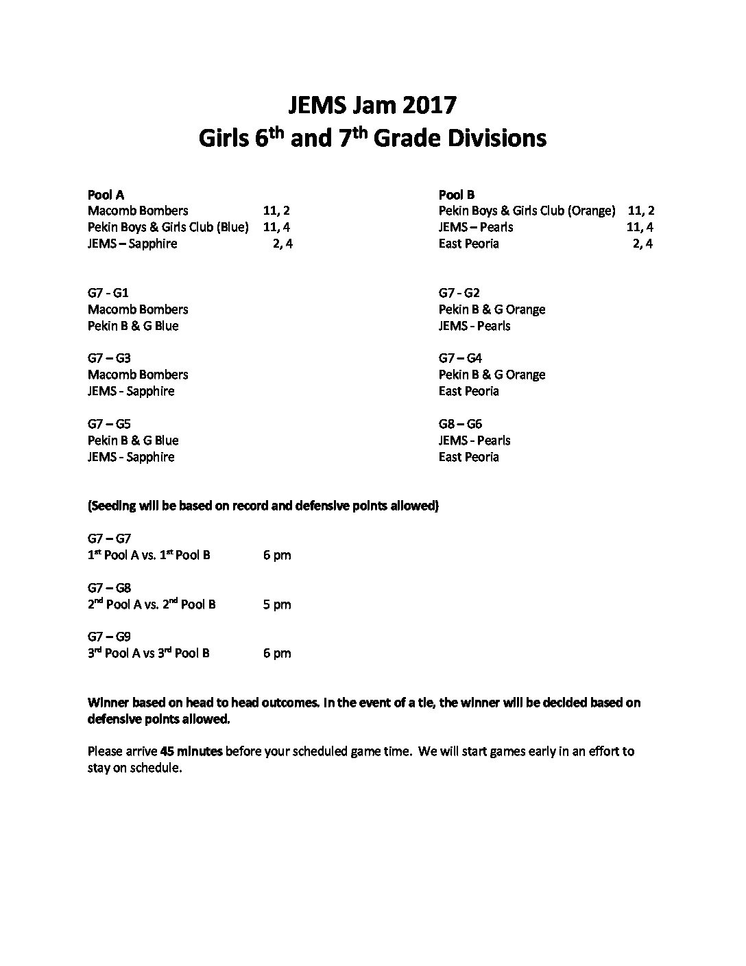 JEMS Jam 2017 Girls 6-7 Division